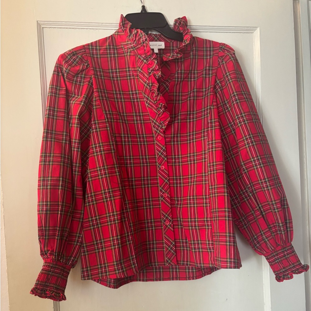Entro Vibrant Red Plaid Top